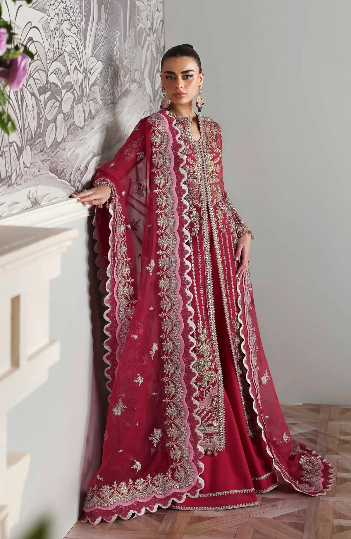 Akbar Aslam Deewani Luxury Embroidered Organza Unstitched 3 Piece Suit - U-1575 - Yeloria - AKA25DW - Hot Pink - Formal Collection