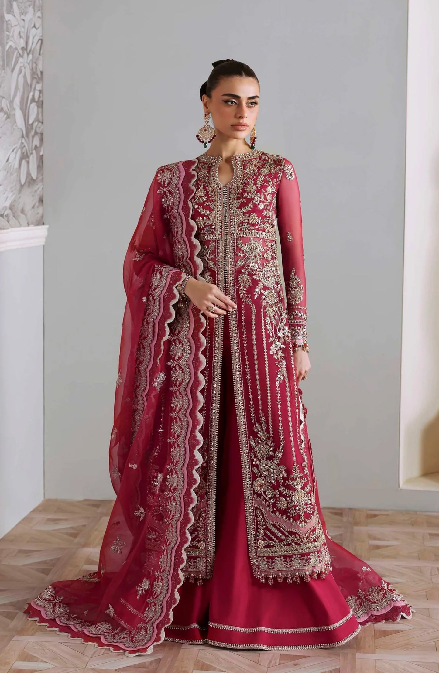 Akbar Aslam Deewani Luxury Embroidered Organza Unstitched 3 Piece Suit - U-1575 - Yeloria - AKA25DW - Hot Pink - Formal Collection