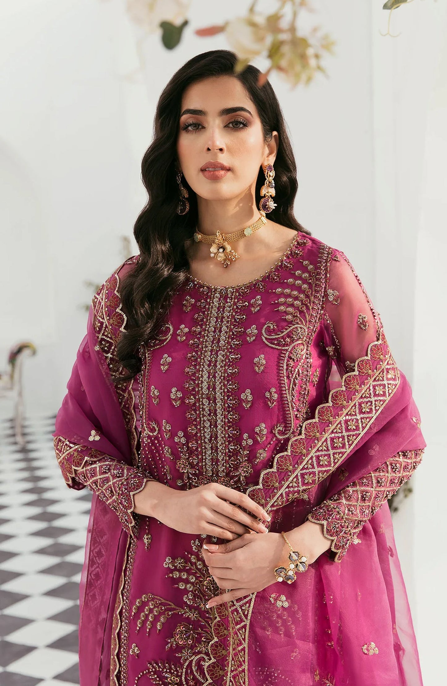 Akbar Aslam Luxury Embroidered Organza Unstitched 3 Piece Suit - Isla - AKA25LXF - Pink - Festive Collection