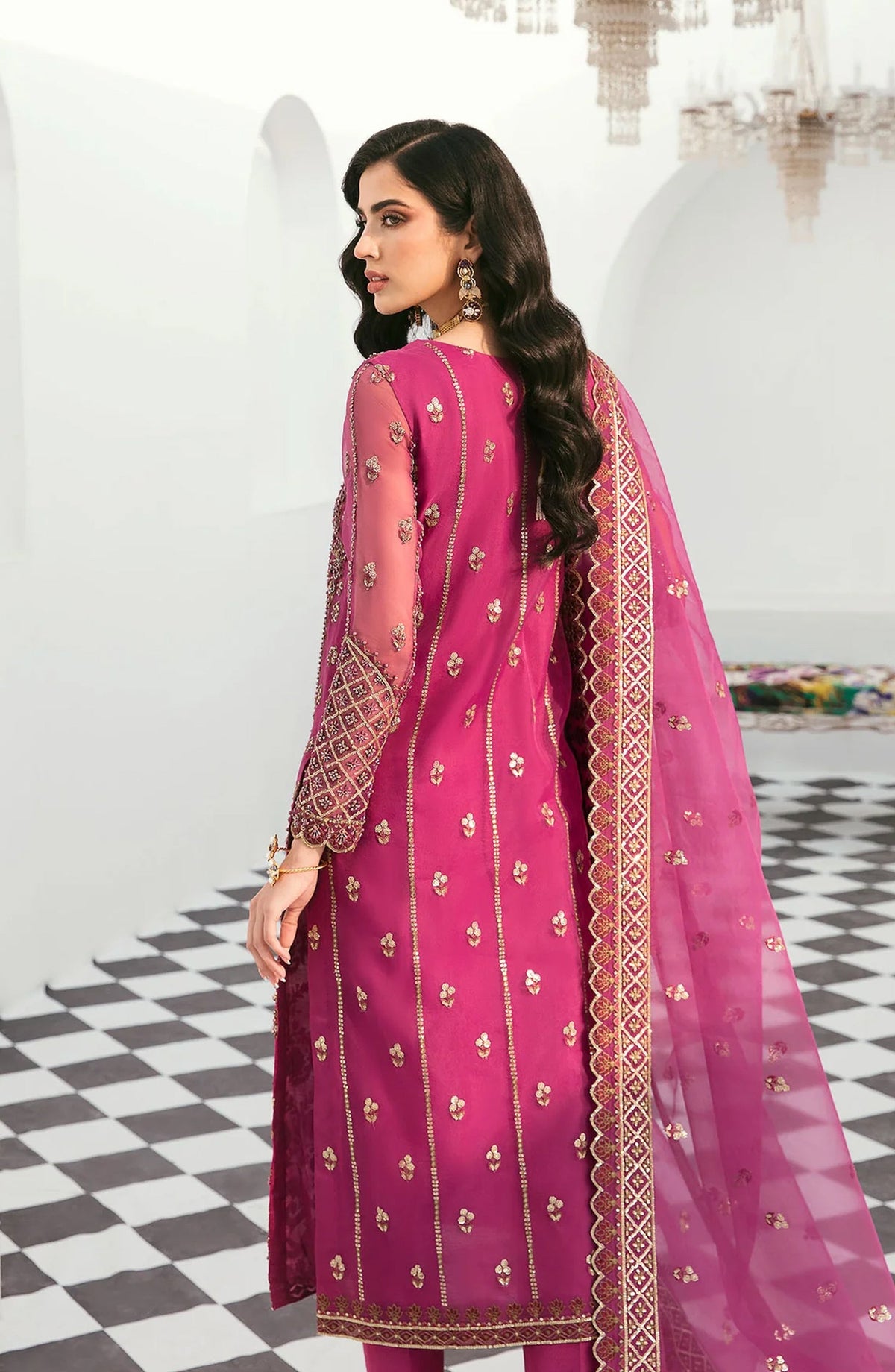 Akbar Aslam Luxury Embroidered Organza Unstitched 3 Piece Suit - Isla - AKA25LXF - Pink - Festive Collection