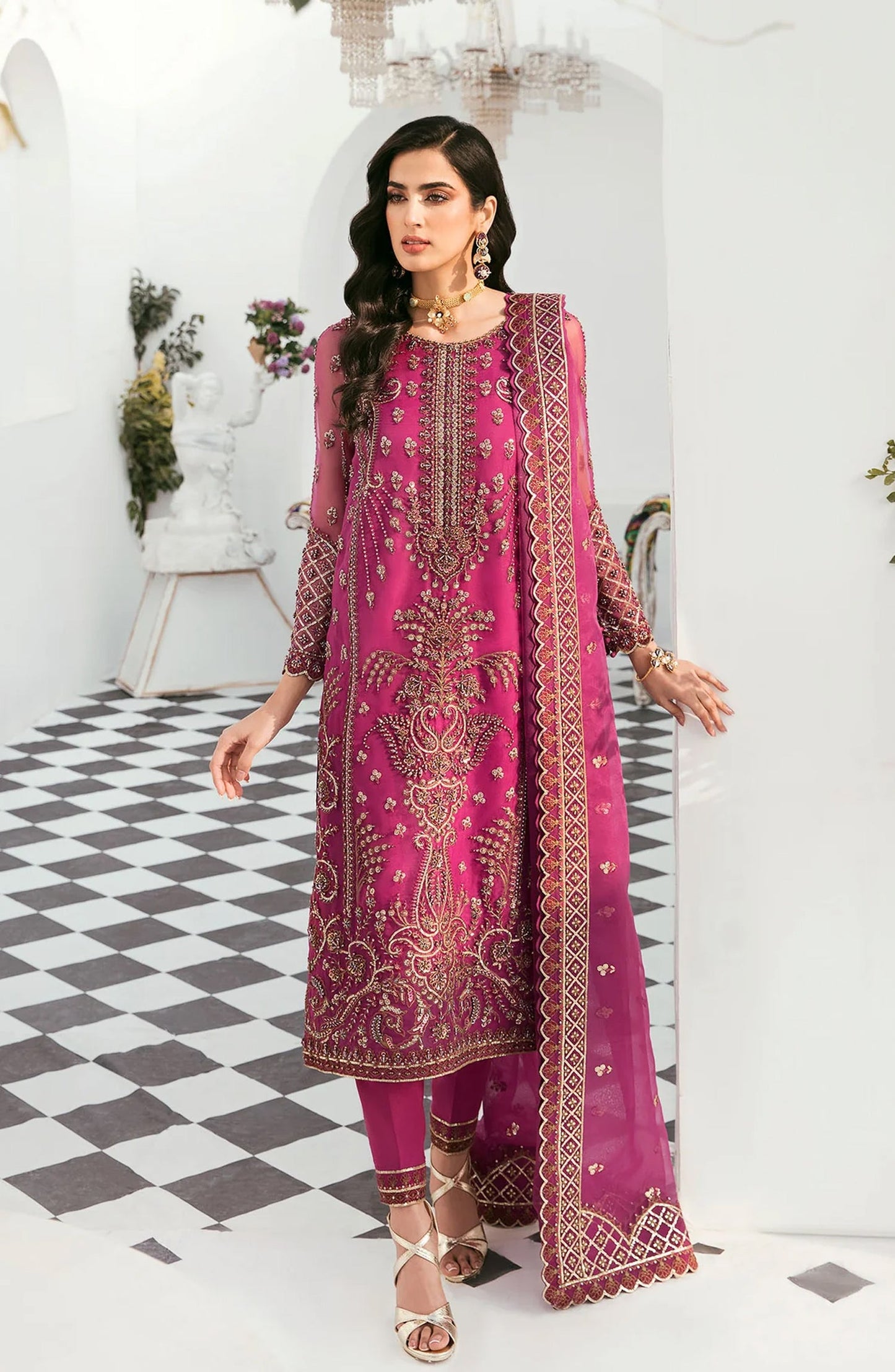 Akbar Aslam Luxury Embroidered Organza Unstitched 3 Piece Suit - Isla - AKA25LXF - Pink - Festive Collection