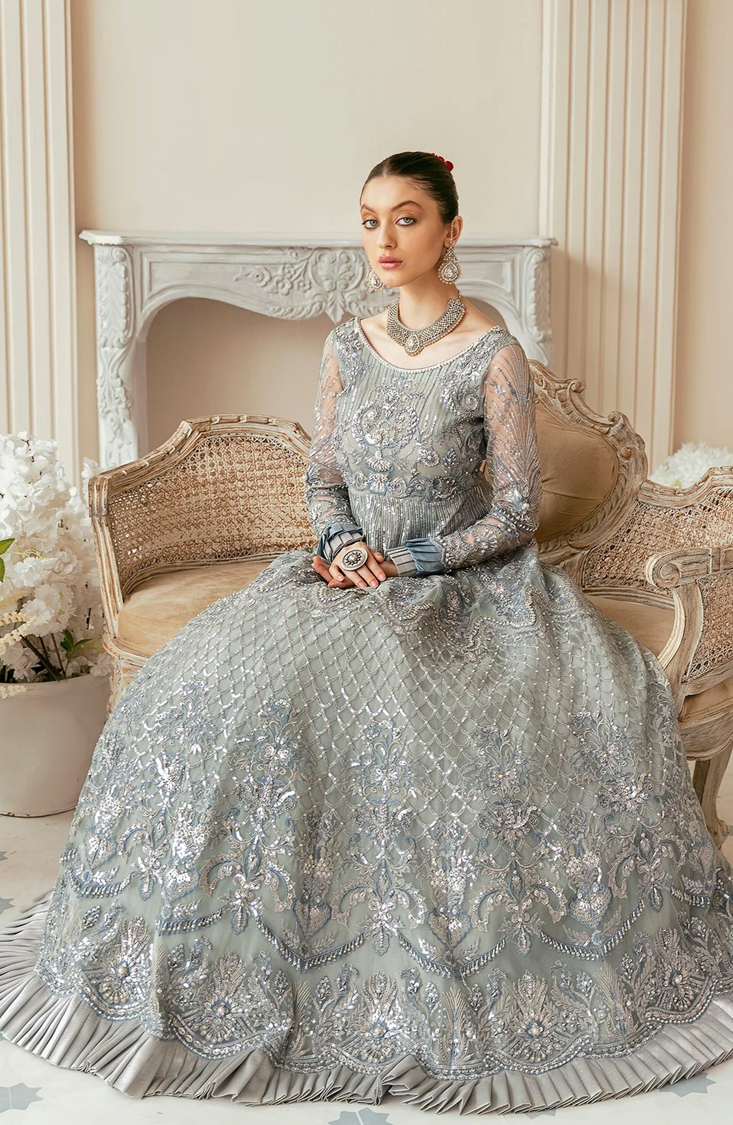 Akbar Aslam Luxury Embroidered Net Unstitched 3 Piece Suit - Bali - AKA25LXF - Blue - Festive Collection