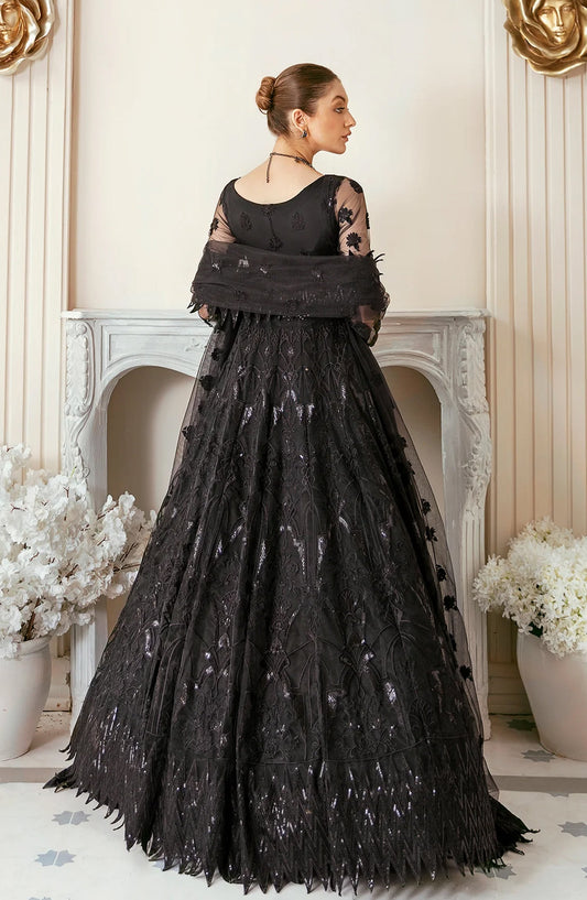 Akbar Aslam Luxury Embroidered Net Unstitched 3 Piece Suit - Vritra - AKA25LXF - Black - Festive Collection