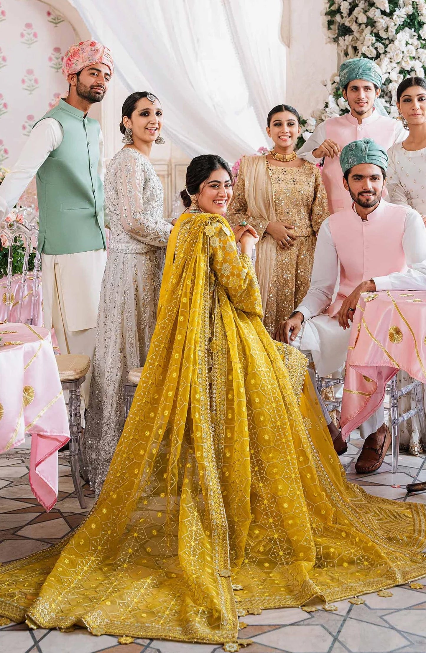 Akbar Aslam Shadmani Luxury Formal Embroidered Organza Unstitched 3 Piece Suit - Meena - AKA25SHD - Yellow - Festive Collection