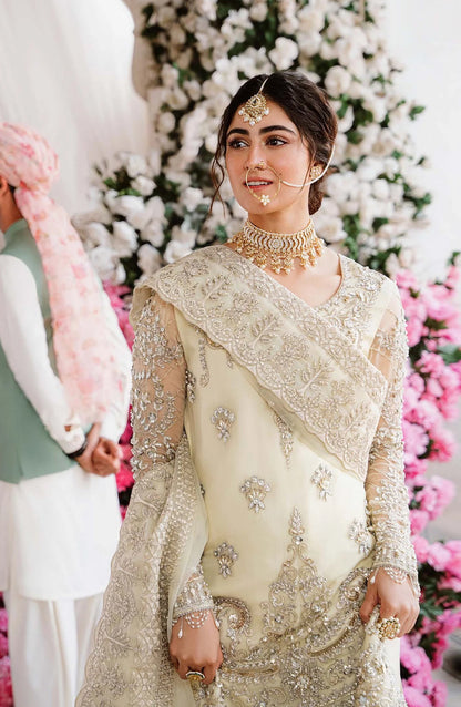 Akbar Aslam Shadmani Luxury Formal Embroidered Chiffon Unstitched 3 Piece Suit - Nahla - AKA25SHD - Fawn - Festive Collection