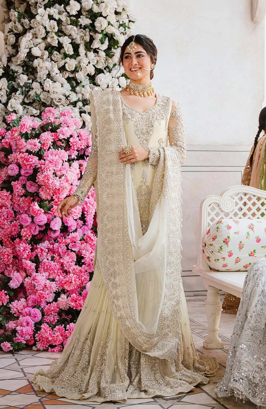 Akbar Aslam Shadmani Luxury Formal Embroidered Chiffon Unstitched 3 Piece Suit - Nahla - AKA25SHD - Fawn - Festive Collection