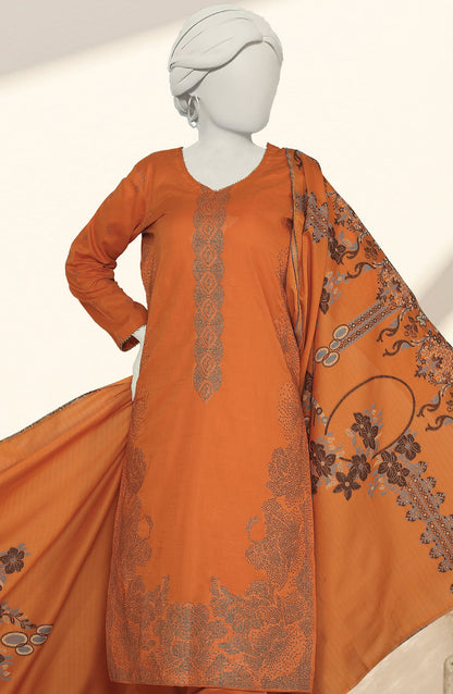 Embroidered Slub Lawn Unstitched 3 Piece Suit - D-07 - AK26SLB - Rust - Summer Collection