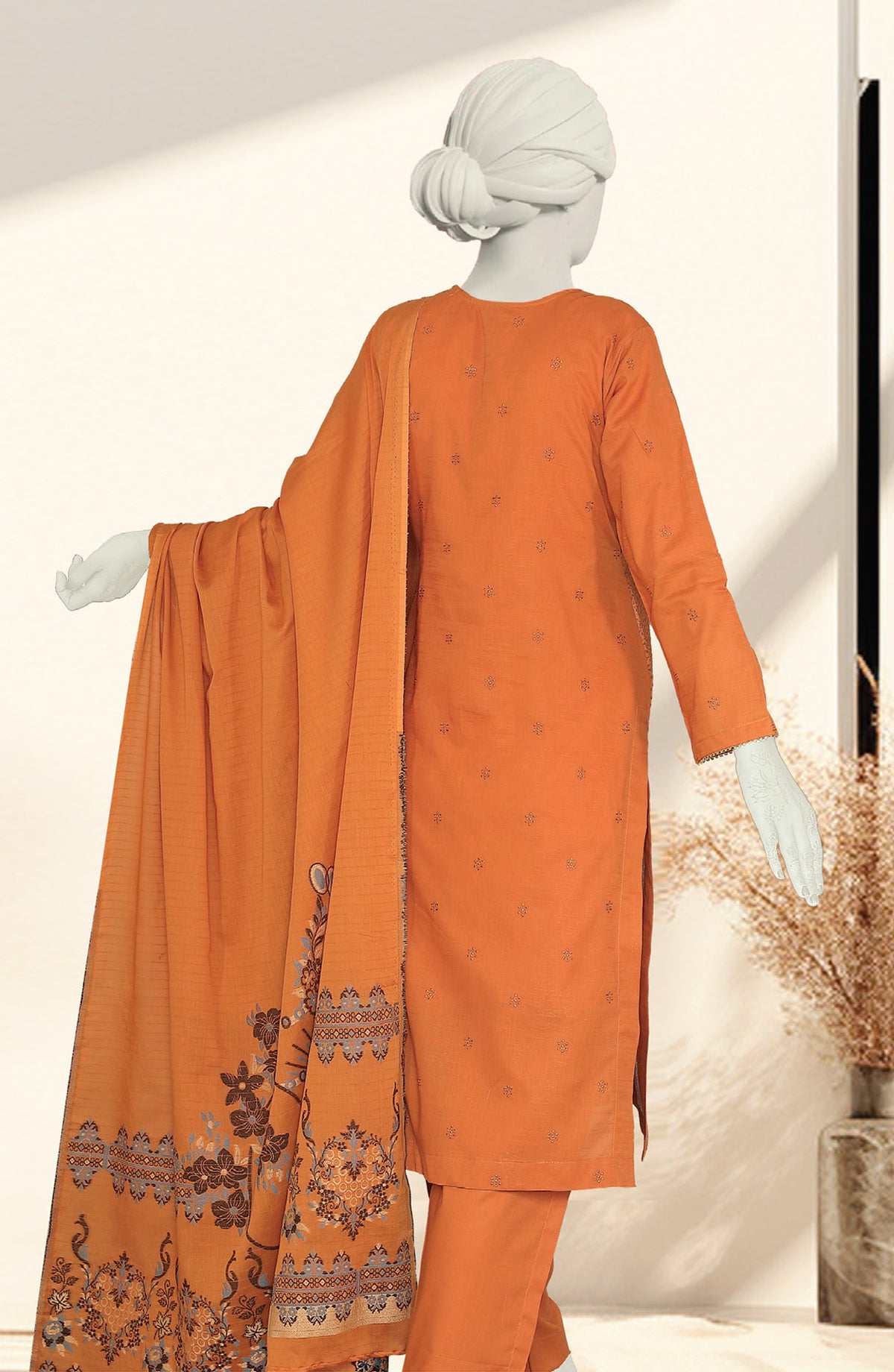Embroidered Slub Lawn Unstitched 3 Piece Suit - D-07 - AK26SLB - Rust - Summer Collection