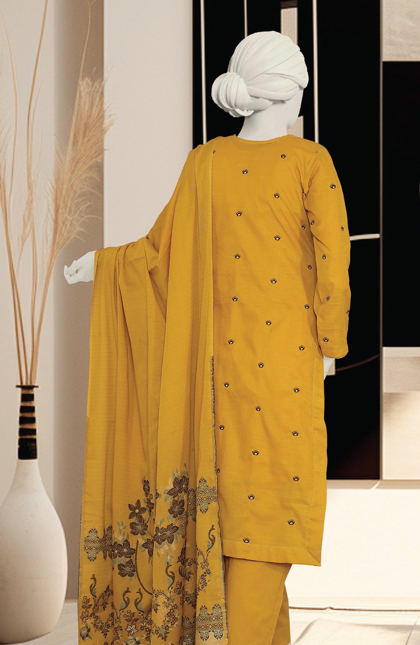 Embroidered Slub Lawn Unstitched 3 Piece Suit - D-04 - AK26SLB - Yellow - Summer Collection