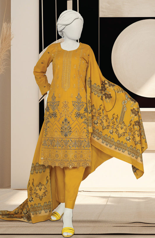 Embroidered Slub Lawn Unstitched 3 Piece Suit - D-04 - AK26SLB - Yellow - Summer Collection