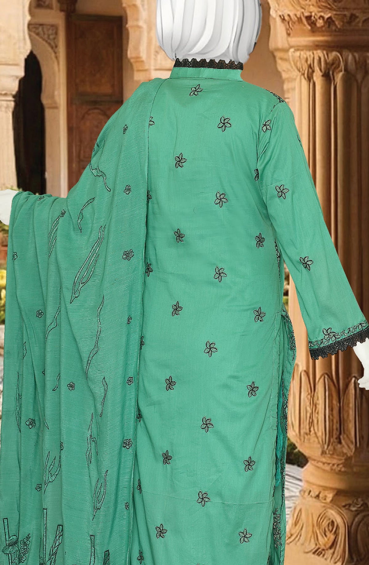 Embroidered Fancy Brosha Lawn Unstitched 3 Piece Suit - D-06 - AK26SHA - Green - Summer Collection