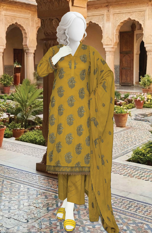 Embroidered Fancy Brosha Lawn Unstitched 3 Piece Suit - D-02 - AK26SHA - Mustard - Summer Collection