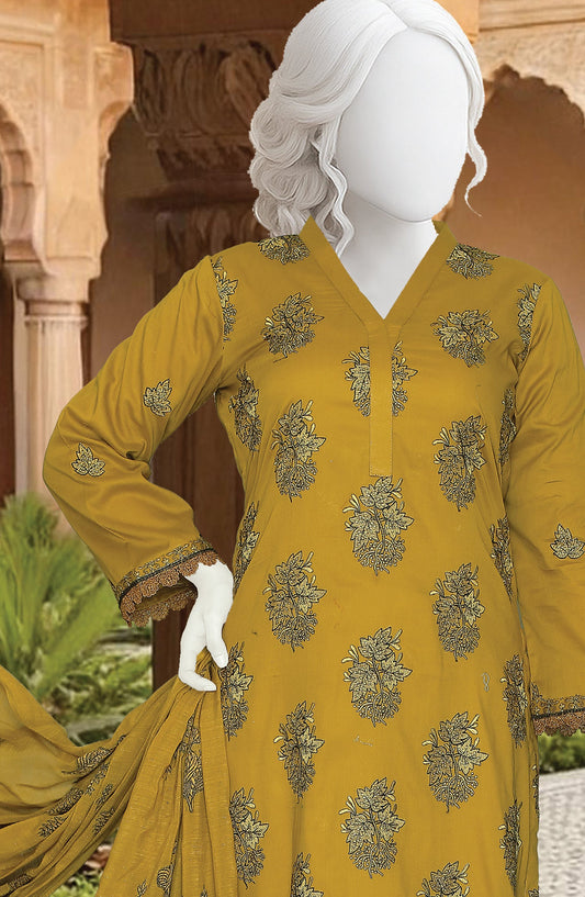 Embroidered Fancy Brosha Lawn Unstitched 3 Piece Suit - D-02 - AK26SHA - Mustard - Summer Collection