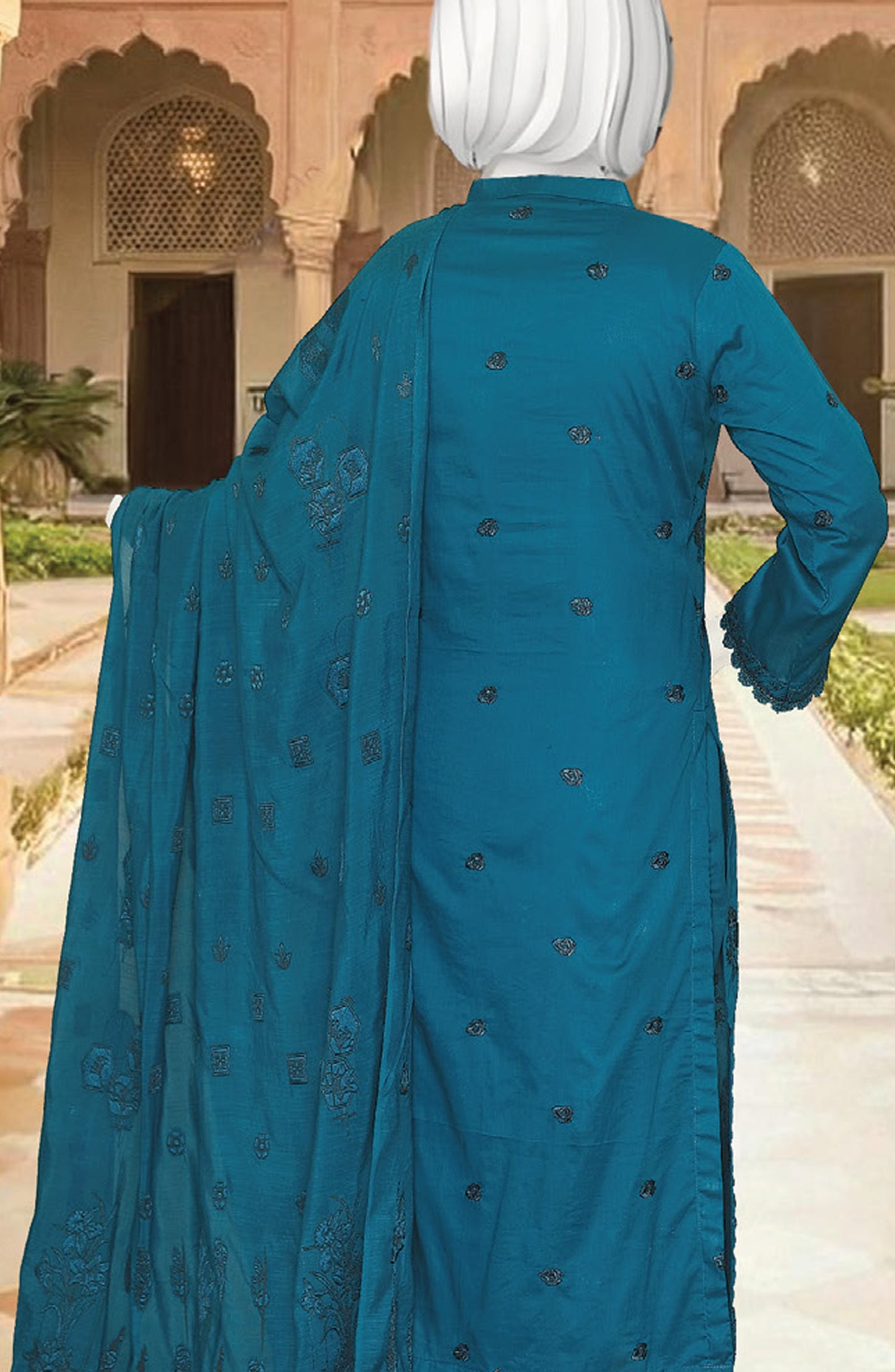 Embroidered Fancy Brosha Lawn Unstitched 3 Piece Suit - D-01 - AK26SHA - Teal - Summer Collection