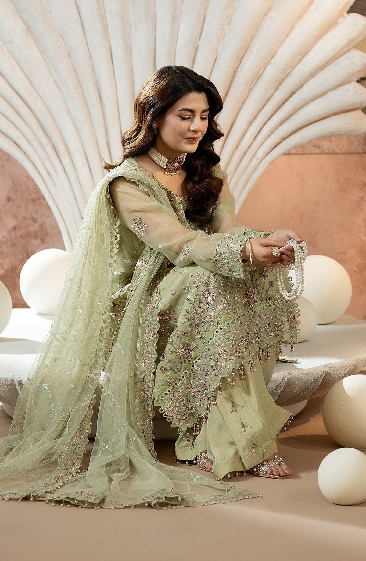 Kimora Embroidered Organza Unstitched 3 Piece Suit - HU-61 - AK26KM - Green - Festive Collection