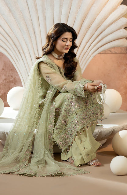 Kimora Embroidered Organza Unstitched 3 Piece Suit - HU-61 - AK26KM - Green - Festive Collection