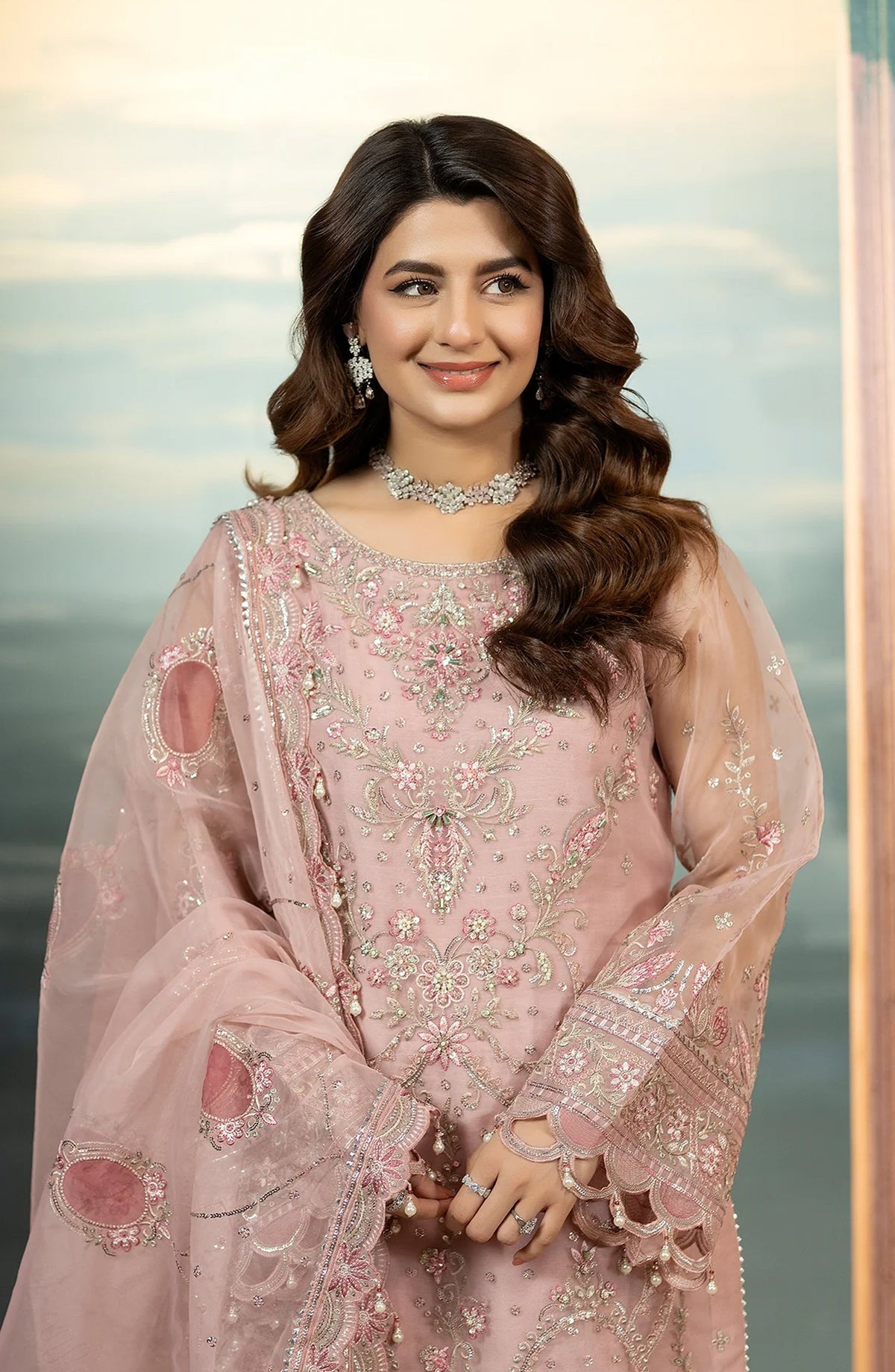 Kimora Embroidered Organza Unstitched 3 Piece Suit - HU-62 - AK26KM - Pink - Festive Collection