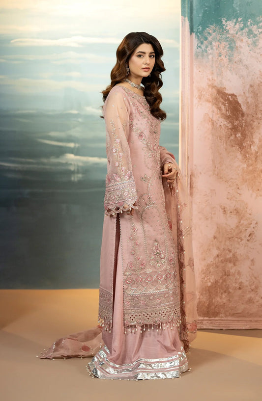 Kimora Embroidered Organza Unstitched 3 Piece Suit - HU-62 - AK26KM - Pink - Festive Collection
