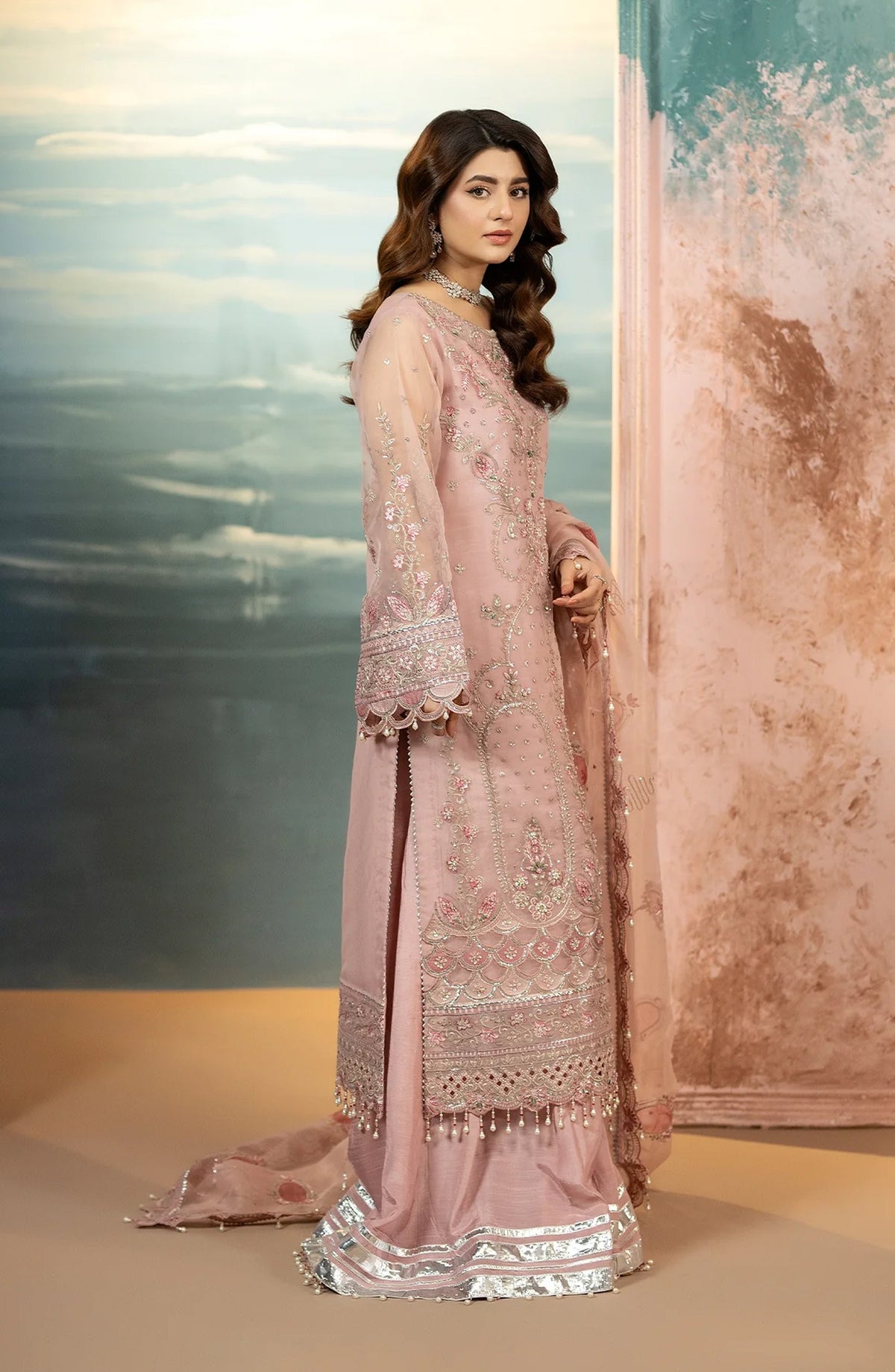 Kimora Embroidered Organza Unstitched 3 Piece Suit - HU-62 - AK26KM - Pink - Festive Collection