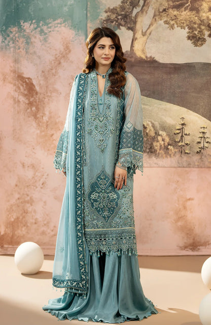 Kimora Embroidered Organza Unstitched 3 Piece Suit - HU-63 - AK26KM - Blue - Festive Collection