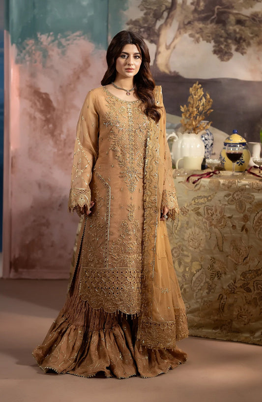 Kimora Embroidered Organza Unstitched 3 Piece Suit - HU-65 - AK26KM - Orange - Festive Collection