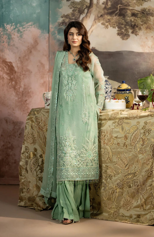 Kimora Embroidered Organza Unstitched 3 Piece Suit - HU-67 - AK26KM - Green - Festive Collection