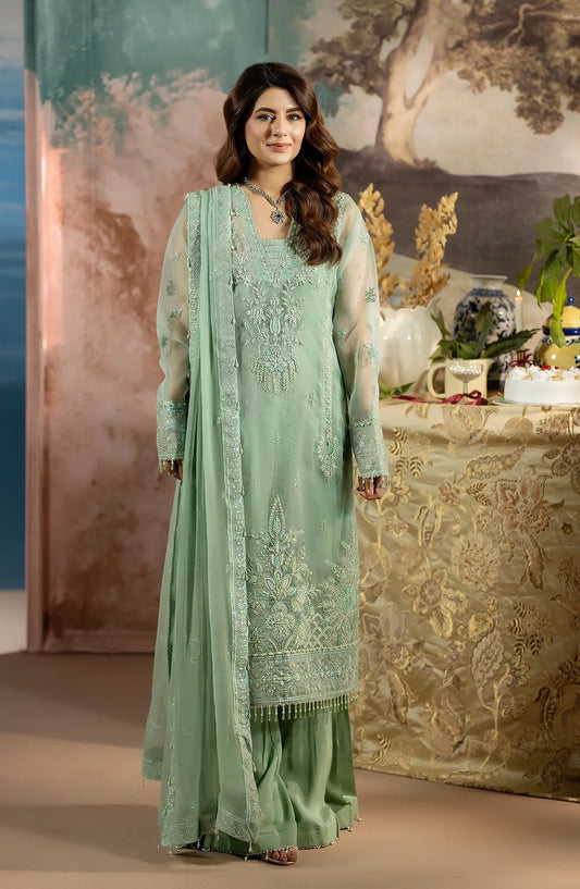 Kimora Embroidered Organza Unstitched 3 Piece Suit - HU-67 - AK26KM - Green - Festive Collection