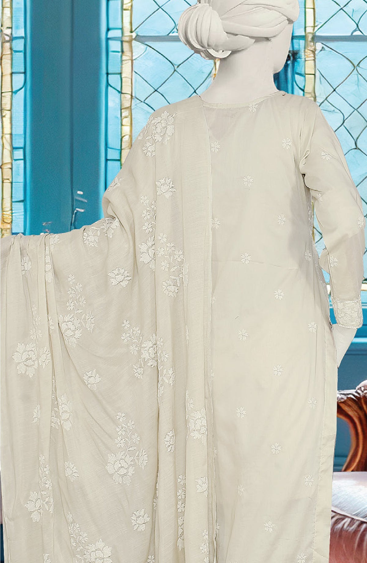 Embroidered Lawn Unstitched 3 Piece Suit - D-03 - AK26EMB - Light Grey - Summer Collection