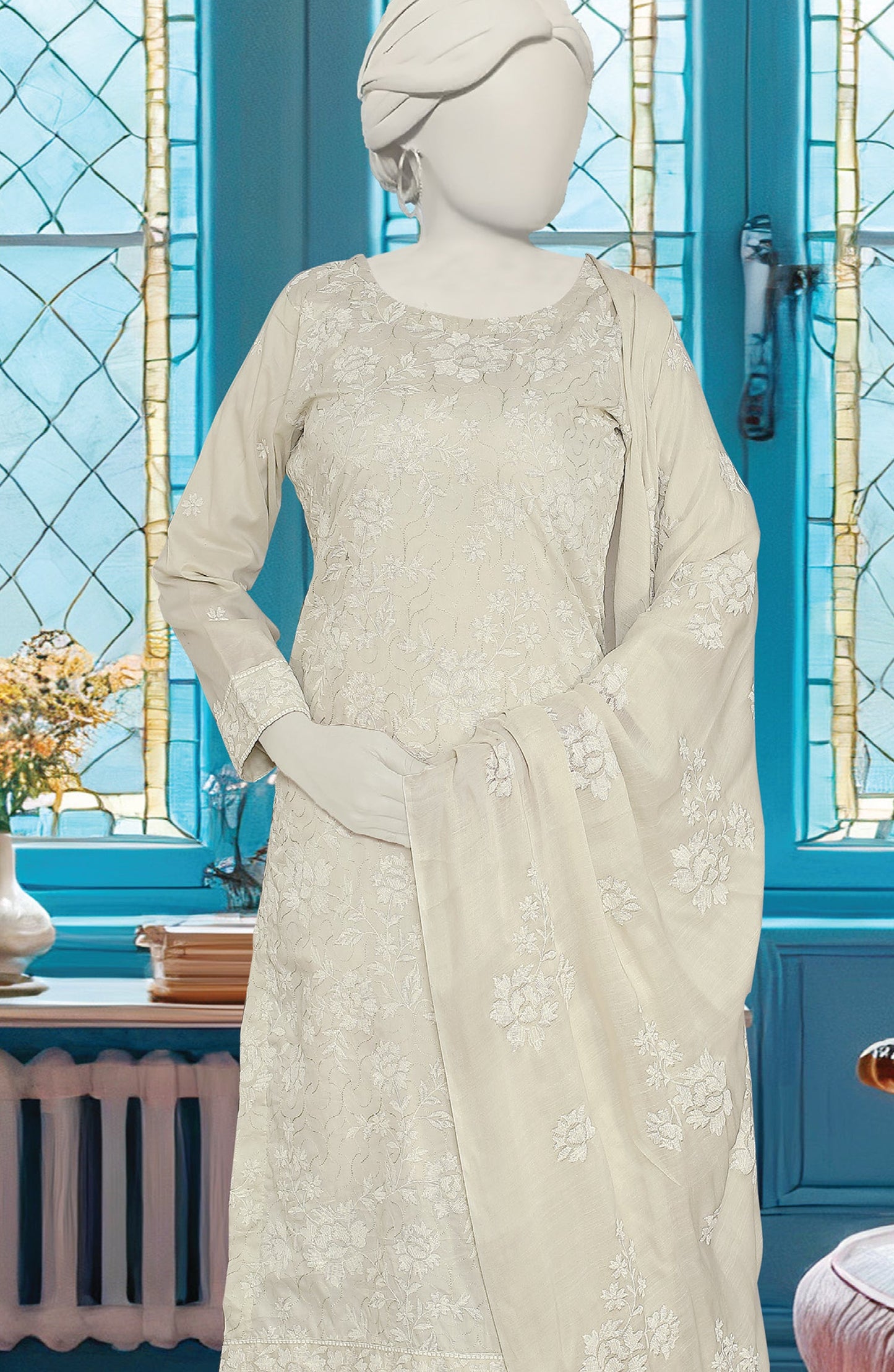 Embroidered Lawn Unstitched 3 Piece Suit - D-03 - AK26EMB - Light Grey - Summer Collection