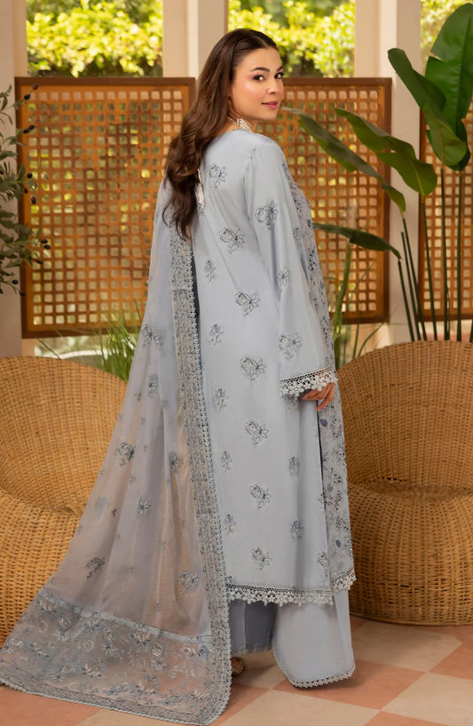 Zaryab Embroidered Silk Karandi Unstitched 3 Piece Suit - KRS-293 - AK26YB - Blue - Winter Collection