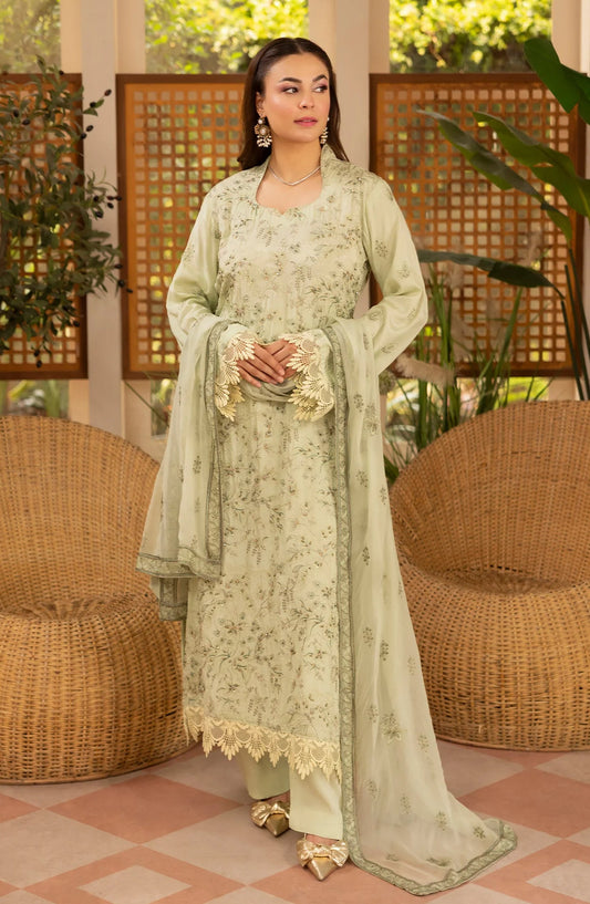 Zaryab Embroidered Silk Karandi Unstitched 3 Piece Suit - KRS-294 - AK26YB - Green - Winter Collection