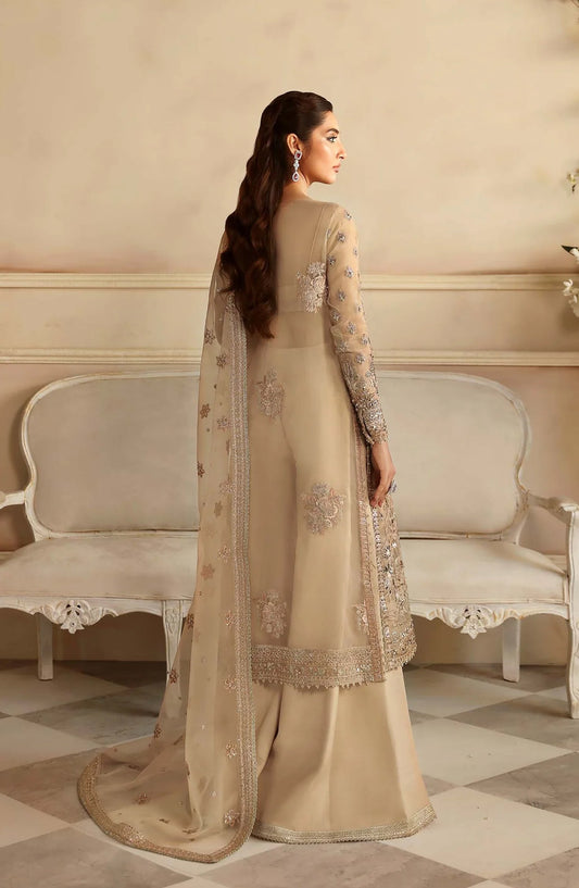 Aleia by Akbar Aslam Luxury Formals Embroidered Organza Unstitched 3 Piece Suit - Nacar - AKA25ALE - Fawn - Festive Collection