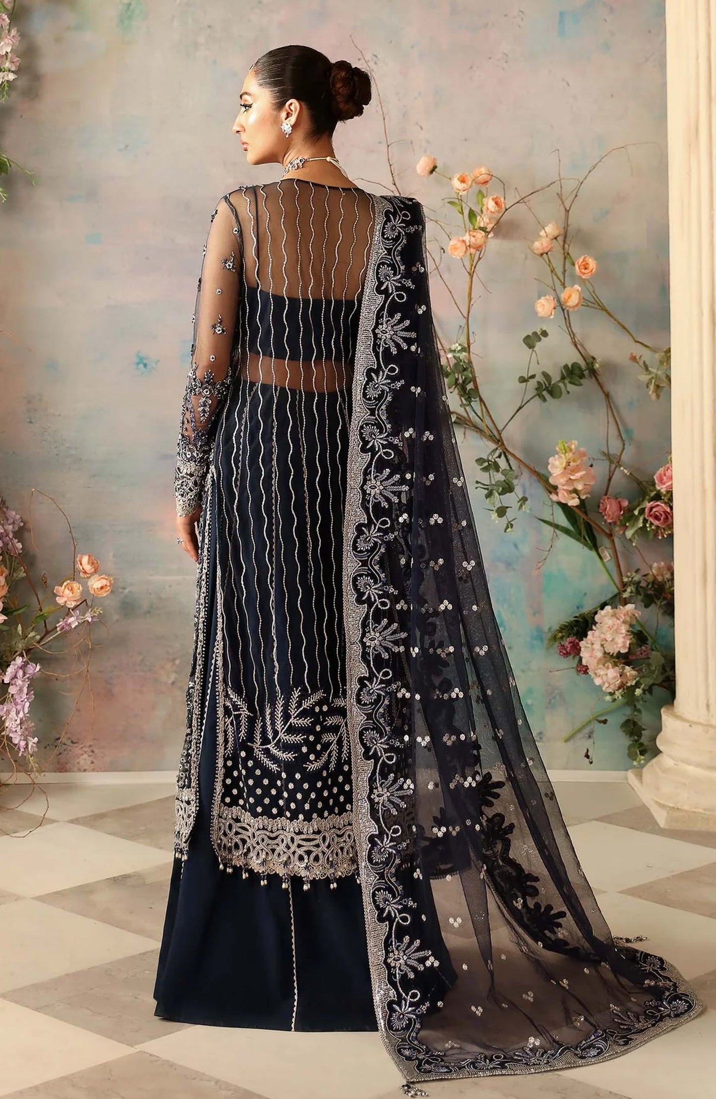 Aleia by Akbar Aslam Luxury Formals Embroidered Net Unstitched 3 Piece Suit - Azur - AKA25ALE - Blue - Festive Collection