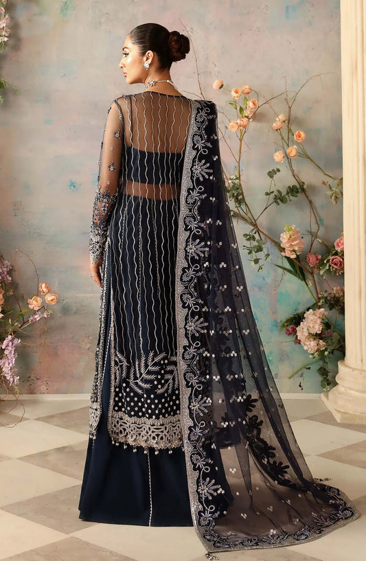 Aleia by Akbar Aslam Luxury Formals Embroidered Net Unstitched 3 Piece Suit - Azur - AKA25ALE - Blue - Festive Collection