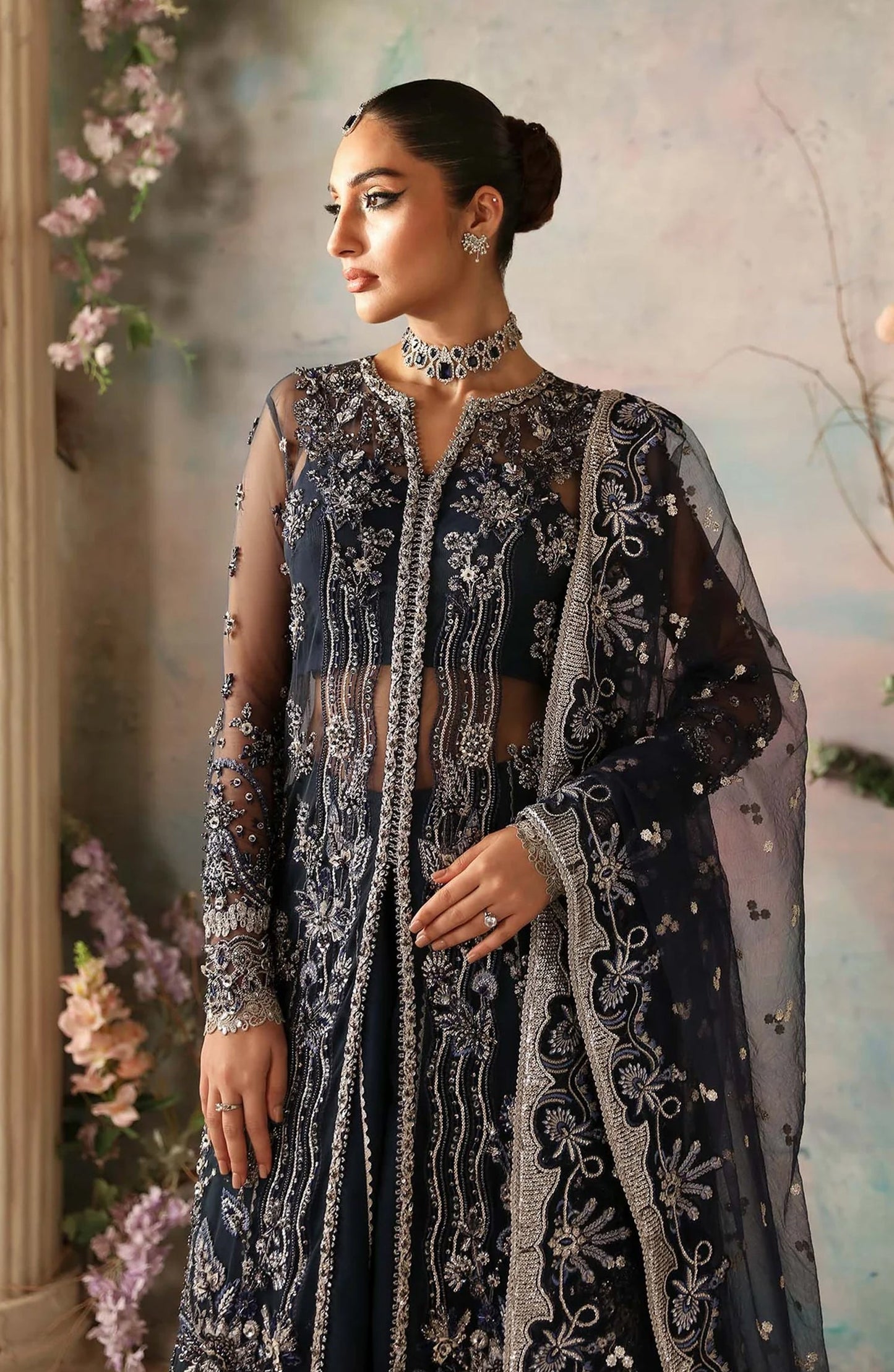 Aleia by Akbar Aslam Luxury Formals Embroidered Net Unstitched 3 Piece Suit - Azur - AKA25ALE - Blue - Festive Collection