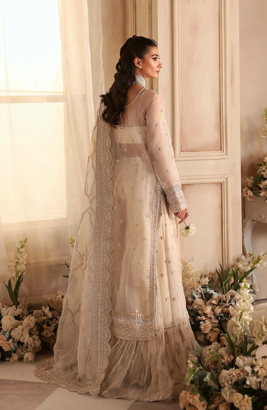 Aleia by Akbar Aslam Luxury Formals Embroidered Organza Unstitched 3 Piece Suit - Azucena - AKA25ALE - Fawn - Festive Collection
