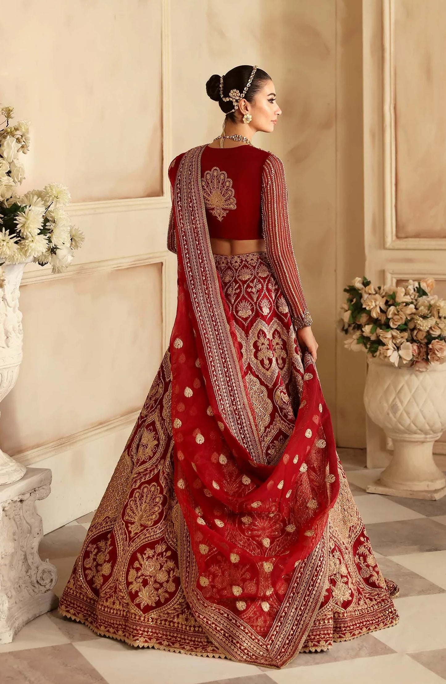Aleia by Akbar Aslam Luxury Formals Embroidered Organza Unstitched 3 Piece Suit - Rosier - AKA25ALE - Red - Festive Collection
