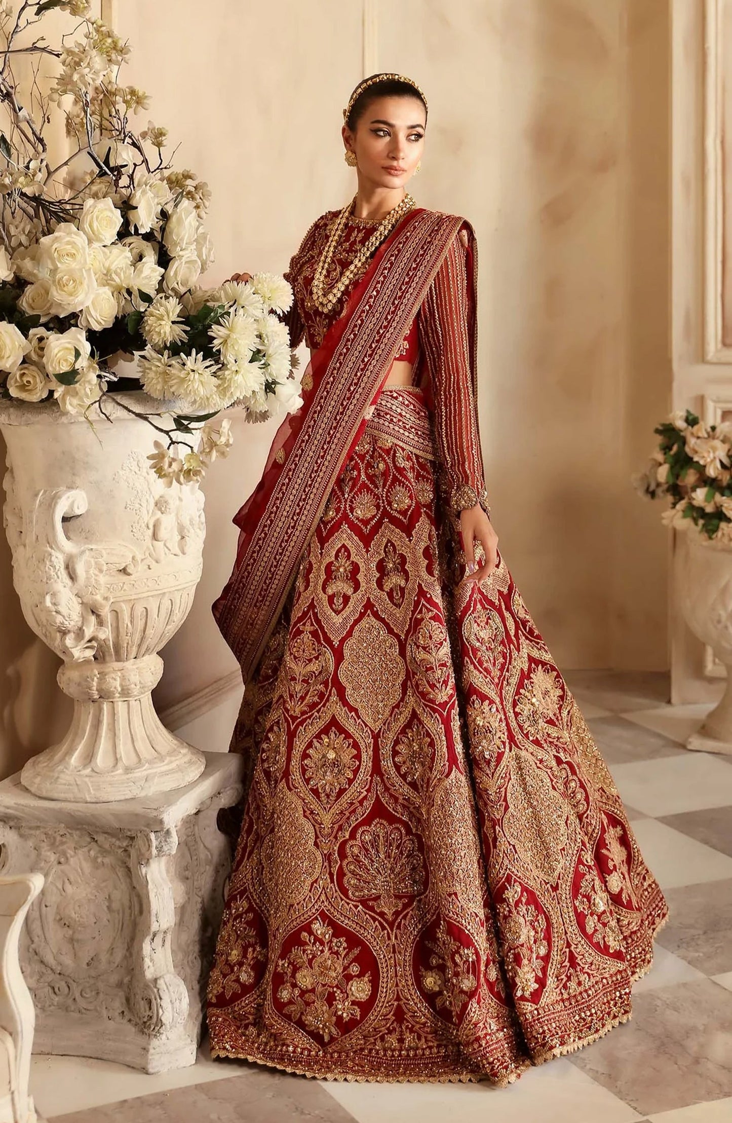 Aleia by Akbar Aslam Luxury Formals Embroidered Organza Unstitched 3 Piece Suit - Rosier - AKA25ALE - Red - Festive Collection