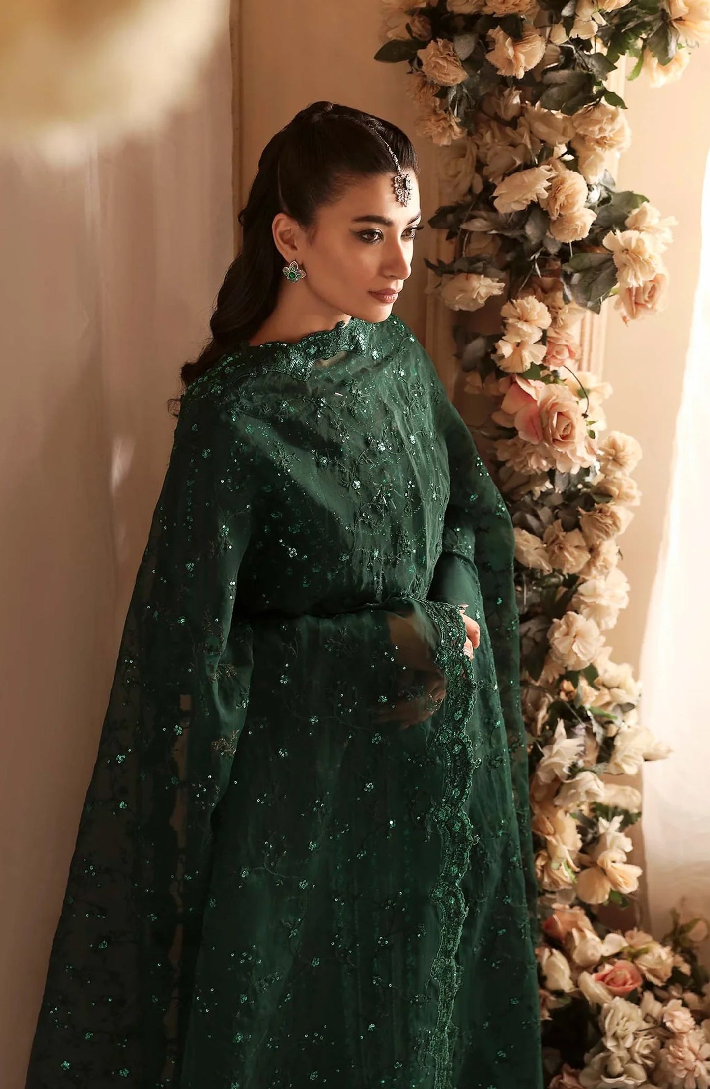 Aleia by Akbar Aslam Luxury Formals Embroidered Organza Unstitched 3 Piece Suit - Emeraude - AKA25ALE - Green - Festive Collection