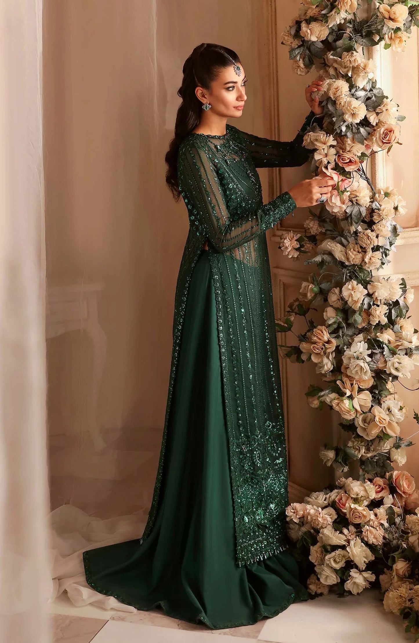 Aleia by Akbar Aslam Luxury Formals Embroidered Organza Unstitched 3 Piece Suit - Emeraude - AKA25ALE - Green - Festive Collection