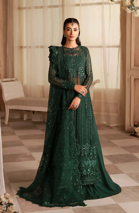 Aleia by Akbar Aslam Luxury Formals Embroidered Organza Unstitched 3 Piece Suit - Emeraude - AKA25ALE - Green - Festive Collection