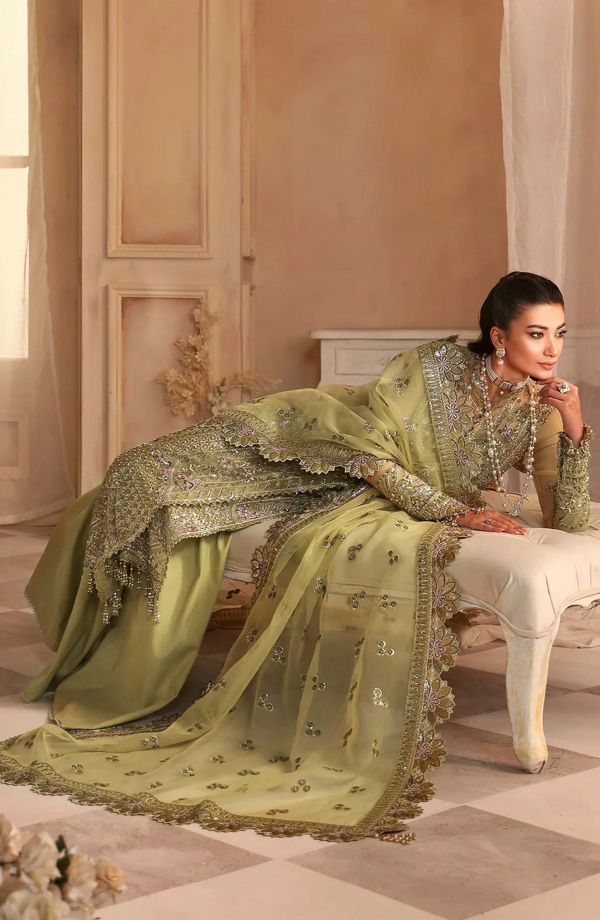 Aleia by Akbar Aslam Luxury Formals Embroidered Organza Unstitched 3 Piece Suit - Seren - AKA25ALE - Green - Festive Collection