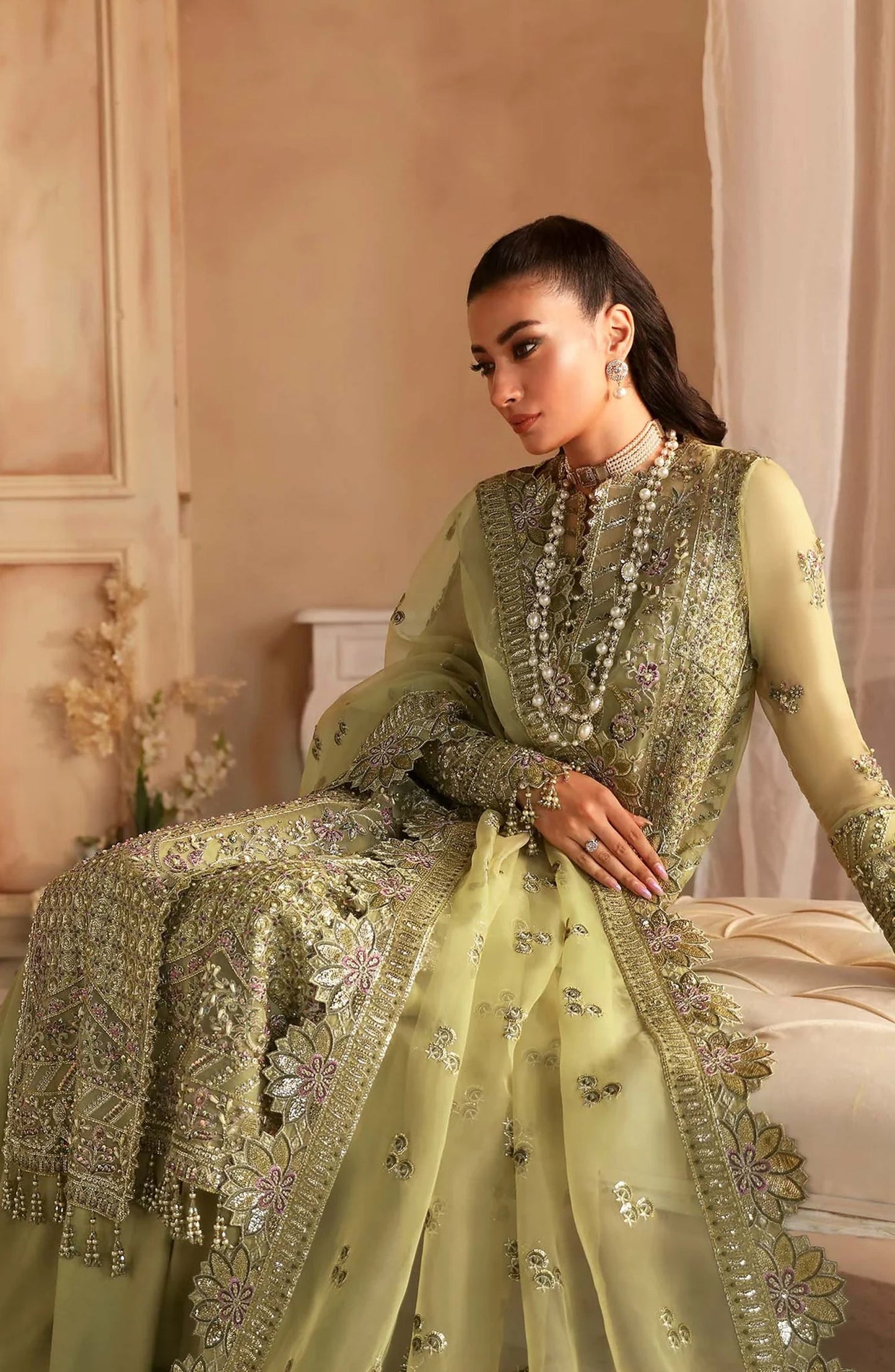 Aleia by Akbar Aslam Luxury Formals Embroidered Organza Unstitched 3 Piece Suit - Seren - AKA25ALE - Green - Festive Collection
