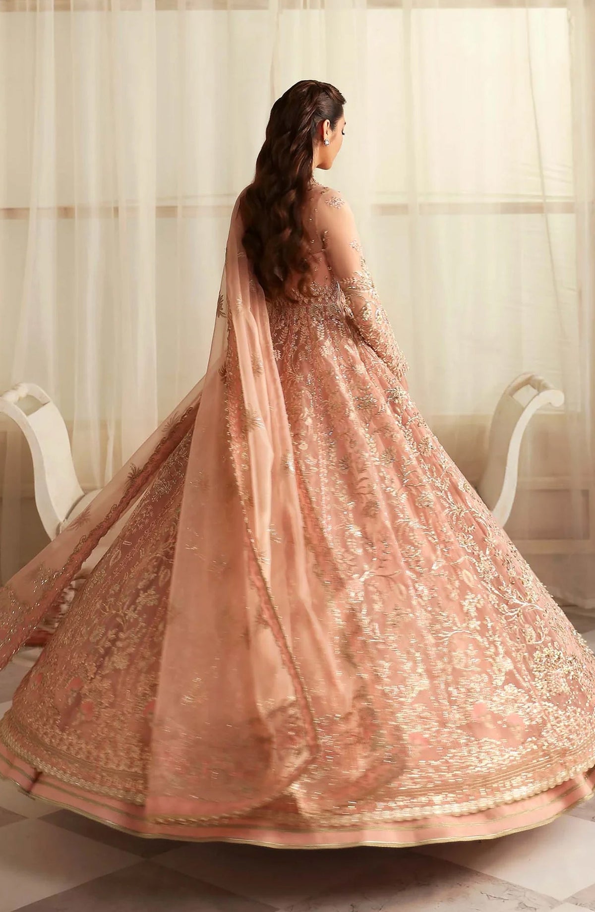 Aleia by Akbar Aslam Luxury Formals Embroidered Organza Unstitched 3 Piece Suit - Sueno - AKA25ALE - Peach - Festive Collection