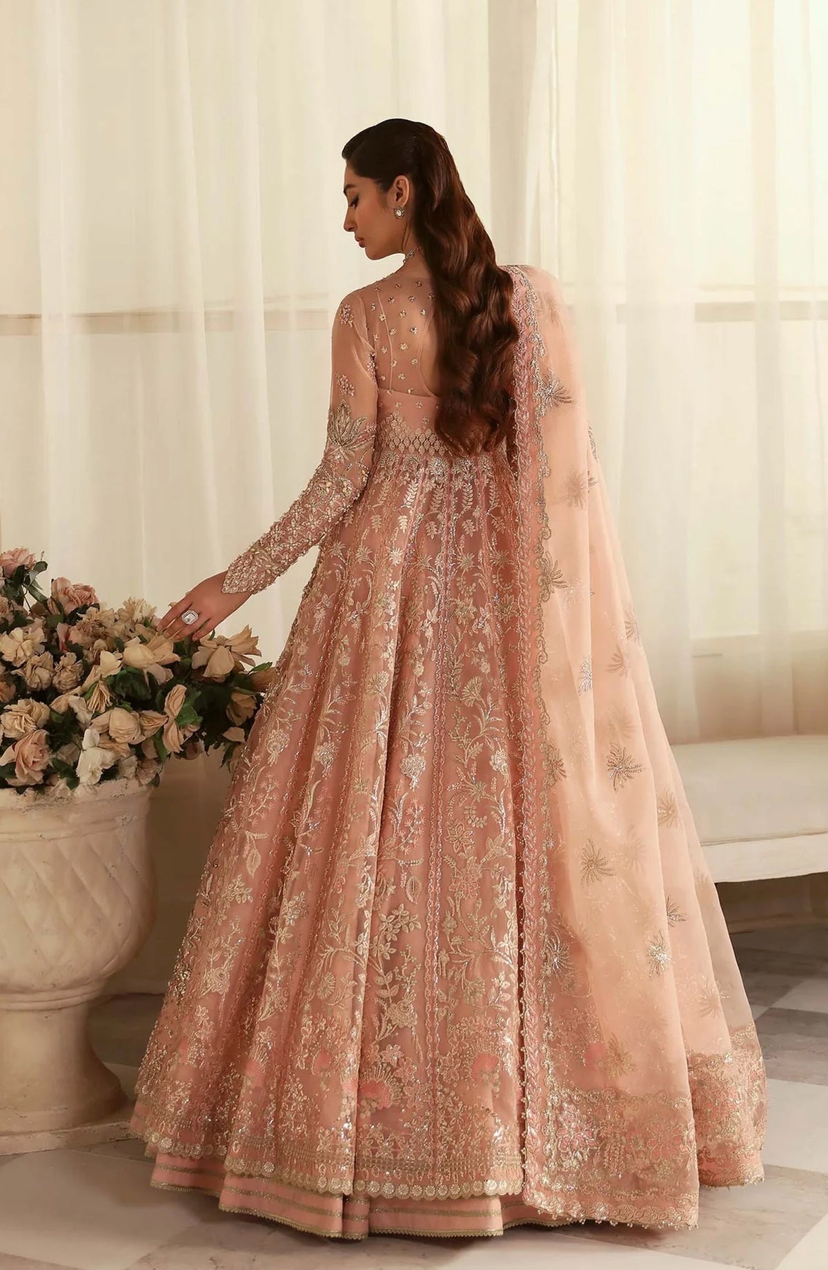 Aleia by Akbar Aslam Luxury Formals Embroidered Organza Unstitched 3 Piece Suit - Sueno - AKA25ALE - Peach - Festive Collection