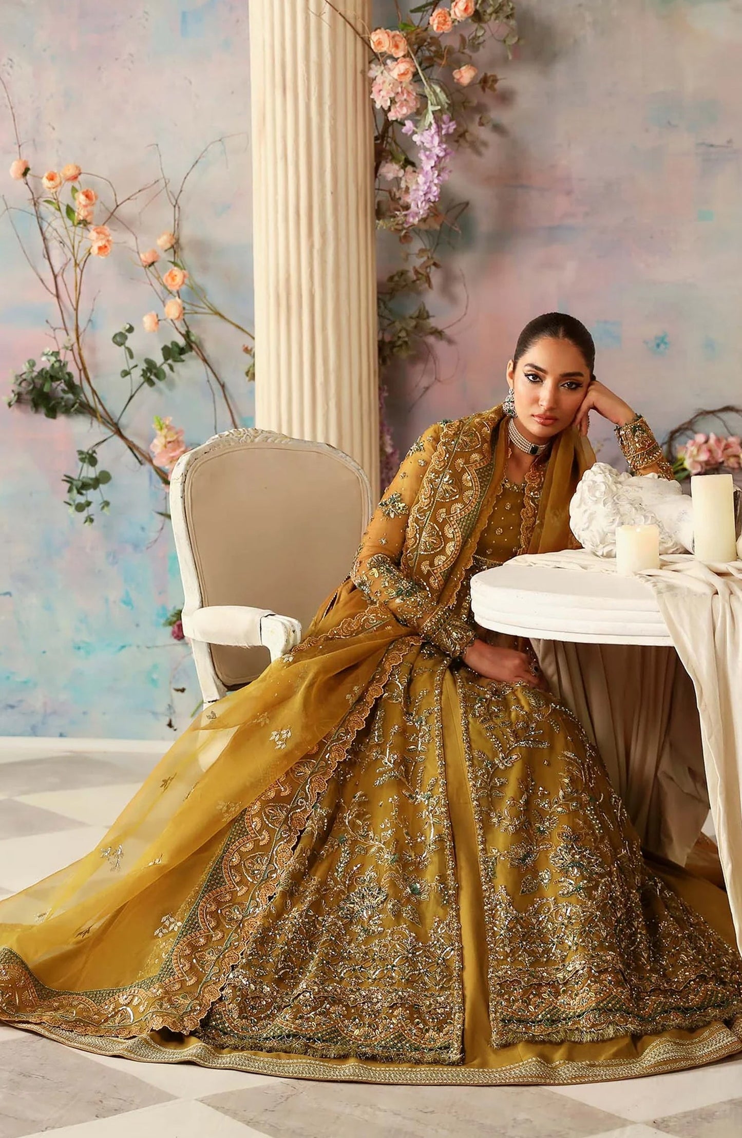 Aleia by Akbar Aslam Luxury Formals Embroidered Organza Unstitched 3 Piece Suit - Sierra - AKA25ALE - Mustard - Festive Collection