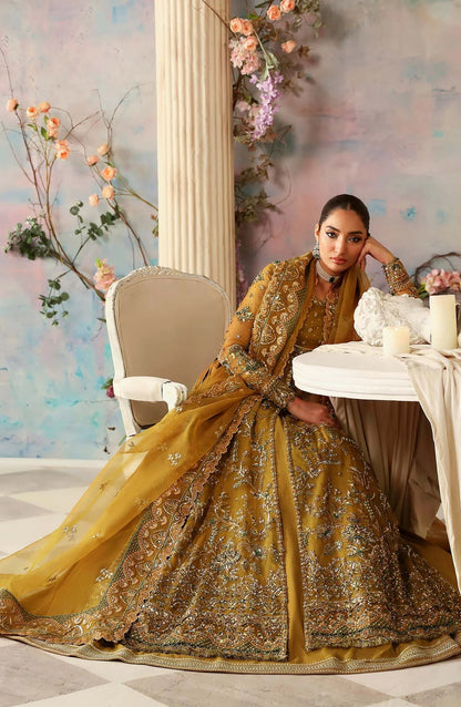Aleia by Akbar Aslam Luxury Formals Embroidered Organza Unstitched 3 Piece Suit - Sierra - AKA25ALE - Mustard - Festive Collection