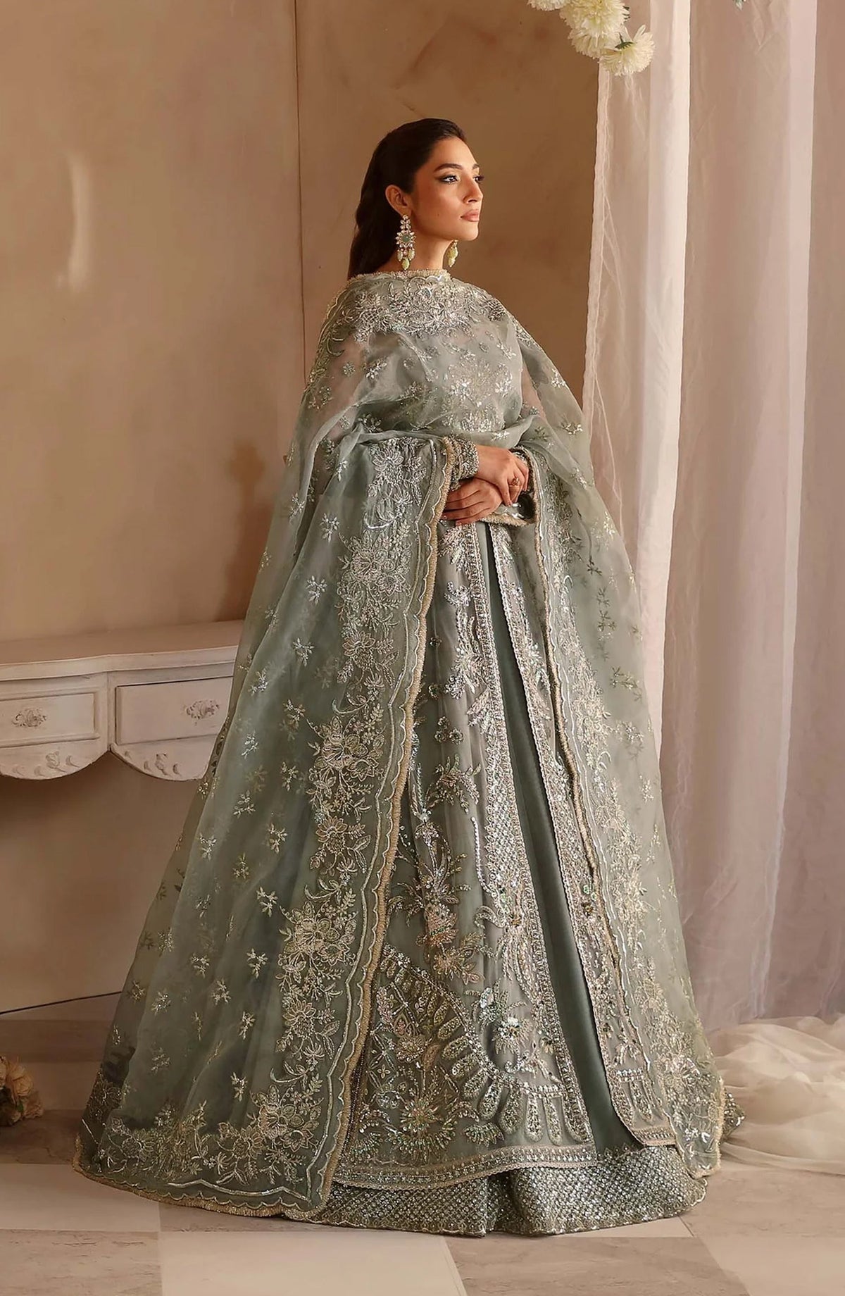 Aleia by Akbar Aslam Luxury Formals Embroidered Net Unstitched 3 Piece Suit - Noche - AKA25ALE - Blue - Festive Collection