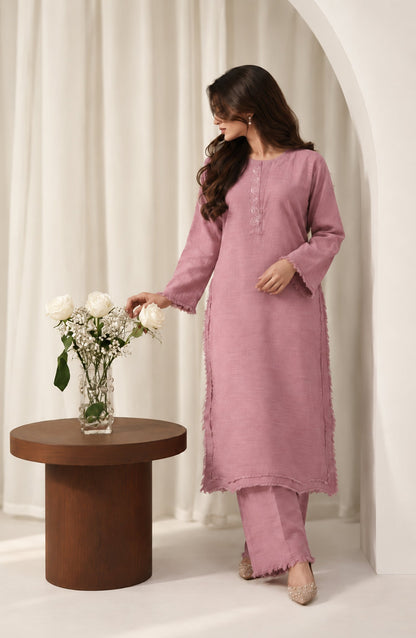 Amaya by Amna Khadija Embroidered Khaddar Stitched 2 Piece Co-ord Set - AKAW-01 - AM26AYA - Pink - Winter Collection