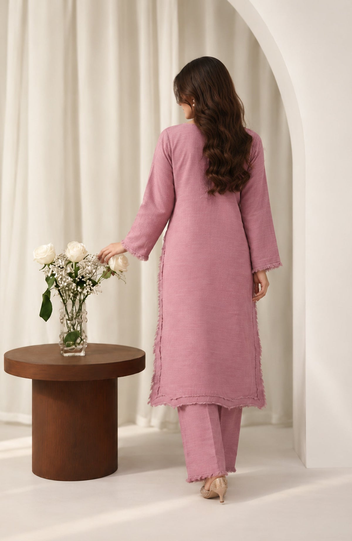 Amaya by Amna Khadija Embroidered Khaddar Stitched 2 Piece Co-ord Set - AKAW-01 - AM26AYA - Pink - Winter Collection
